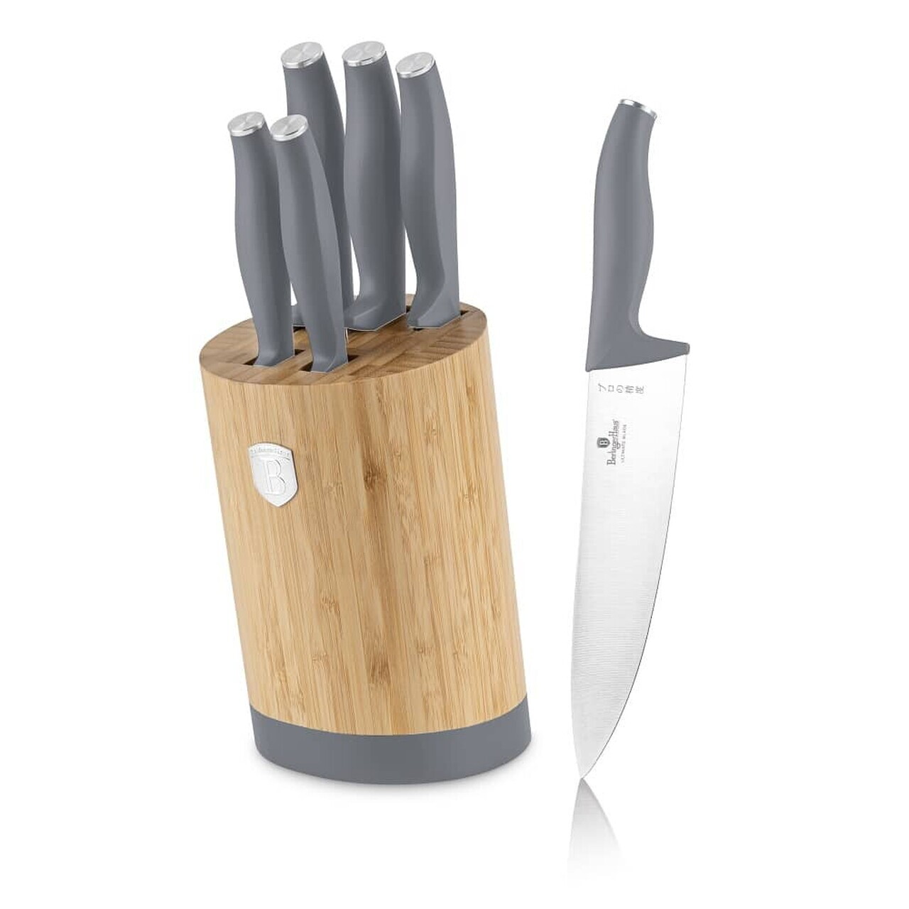 Set 5 cutite cu suport rotund Berlinger Haus, Aspen, inox/bambus, gri mat/natur - imagine 6